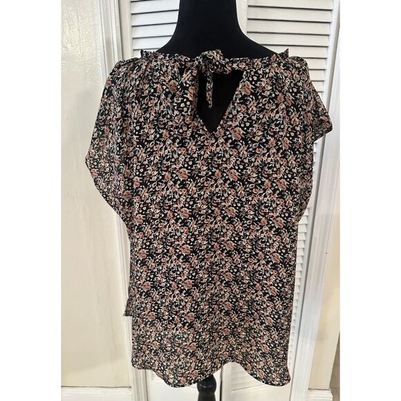 LC Lauren Conrad Women’s Top Sz XXL Floral Blouse Short Sleeve Pullover Boho - Picture 2 of 9